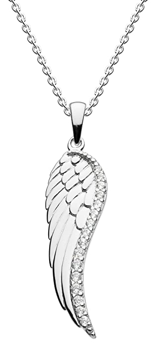 Dew Sterling Silver Round Cubic Zirconia Wing Pendant