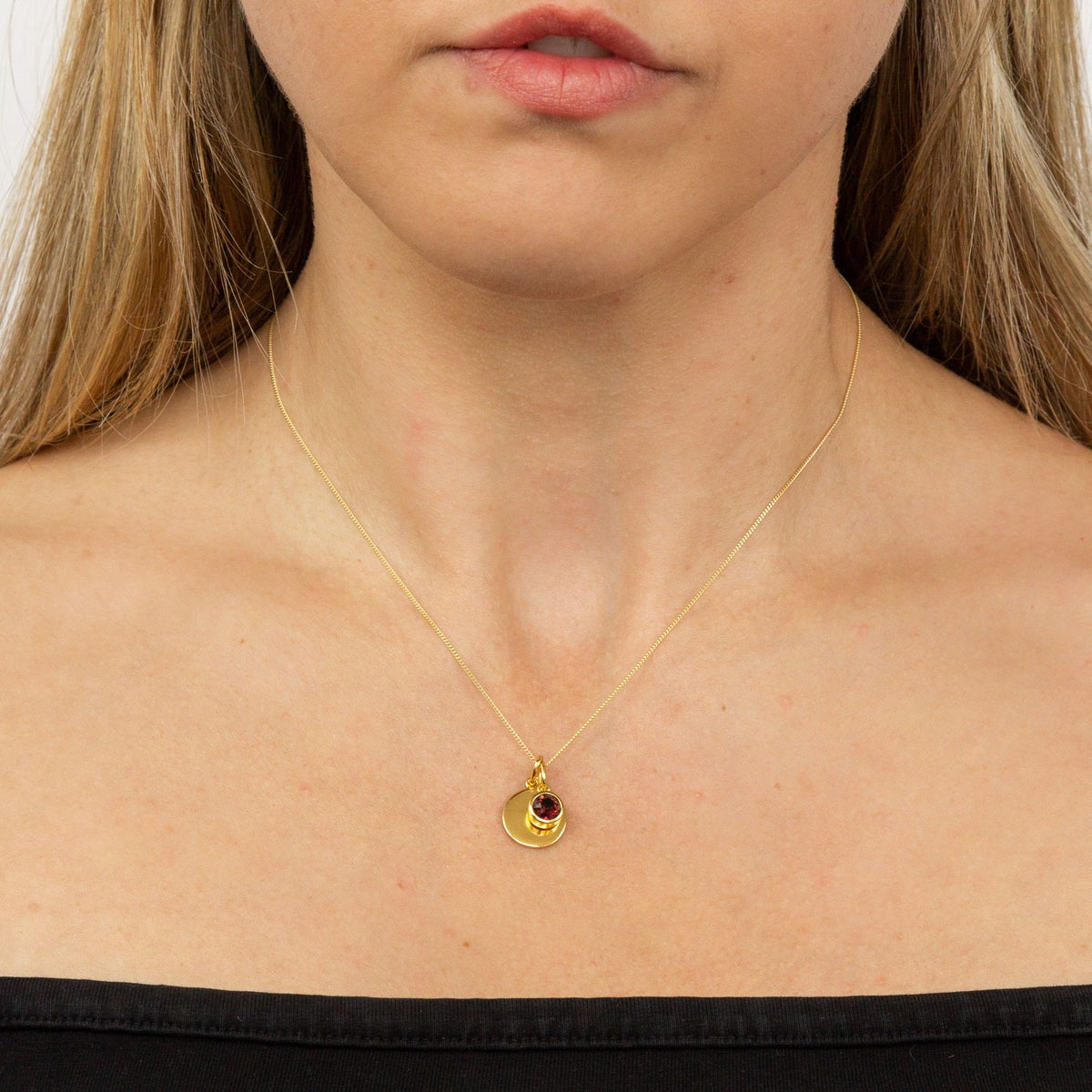 Gold Plate Burgundy Swarovski Crystal January Birthstone Pendant