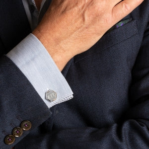 Kit Heath Revival Hexagon Engraveable Rhodium Plate Cufflinks