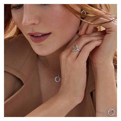 Sterling Silver Plain Heart Within Round Halo CZ Bracelet