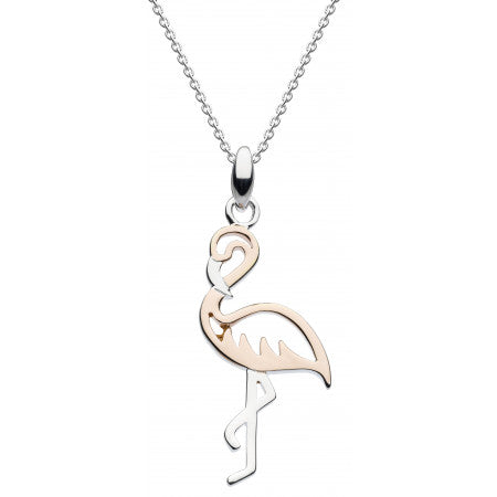 Dew Sterling Silver Pretty Pink Flamingo Rose Gold Pendant