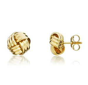 9CT Yellow Gold Polished Ribbed Knot Stud Earrings 8mm