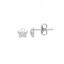 Silver Flower CZ Stud Earrings
