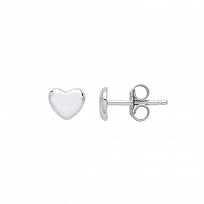 Silver Polished Heart Stud Earrings