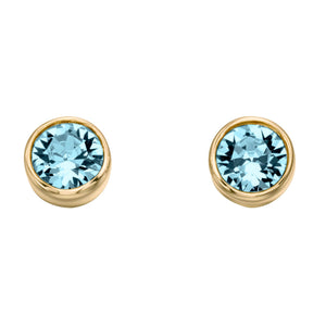 Gold Plate Aquamarine Swarovski Crystal March Birthstone Earrings
