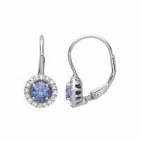 Silver CZ & Blue Topaz Round Drop Earrings