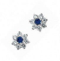 Silver CZ & Sapphire Cluster Stud Earrings