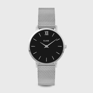 Cluse Minuit Mesh Black Silver Colour Watch