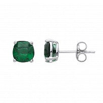 Silver Emerald 6MM CZ Cushion Cut Stud Earrings