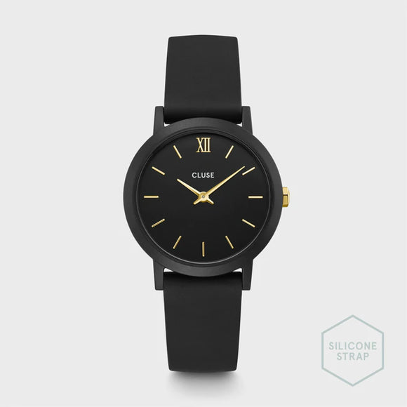 Cluse Minuit Gold Colour Nylon Black Strap Watch