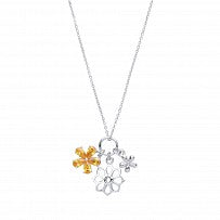 Sterling Silver Fancy Flower Necklace With Citrine Stones