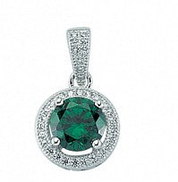 Sterling Silver CZ Round Emerald Pendant With Micropavé Surroundings
