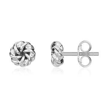 9CT White Gold Fancy Swirl Knot Stud Earrings 7mm