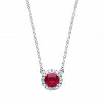 Sterling Silver Necklace With CZ & Ruby Round Pendant