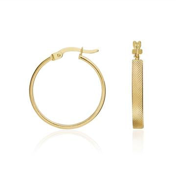 9CT Yellow Gold Stippled Square Tube Hoop Earrings 17.5x3mm