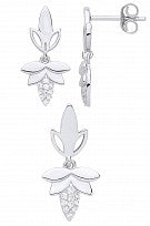 Silver CZ Leaf Drop Earring & Pendant Set