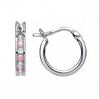 Silver Pink CZ Baby Sleeper Earrings