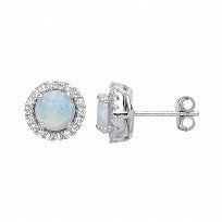 Silver CZ Opal Cluster Stud Earrings