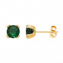 Silver Gold Plated Emerald CZ Stud Earrings