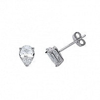 Silver CZ Single Stone Claw Set Pear Stud Earrings
