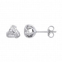 Silver Pave Set Knot Stud Earrings