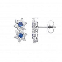 Silver CZ & Sapphire Double Flower Stud Earrings