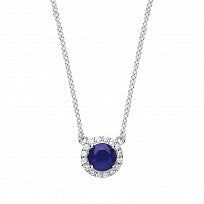 Silver Necklace With CZ & Sapphire Round Pendant