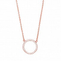 Silver Rose Gold Plated CZ Disc Pendant Necklace