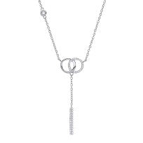 Silver CZ Double Circle & Bar Fancy Necklace