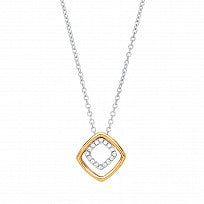 Silver & Gold Plated CZ Fancy Double Square Pendant Necklace