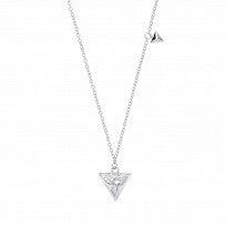 Silver Necklace With Silver CZ Cutout Triangle Pendant
