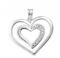 Silver Cubic Zirconia Double Love Open Heart Pendant