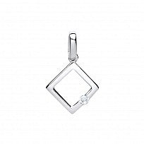 Silver Fancy Square Pendant With A Single Stone