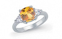 Silver Canary Topaz Princess Cut Ring With CZ Sides