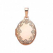 Silver Rose Gold Plated Oval Flower Engraved Locket