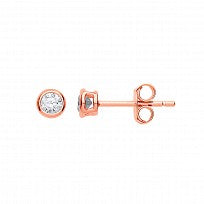 Silver 3mm CZ Rubover Round Rose Gold Plated Stud Earrings