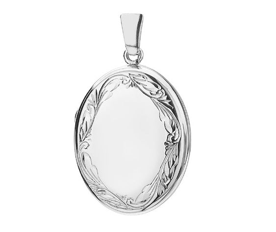 Silver Engraved Oval Locket