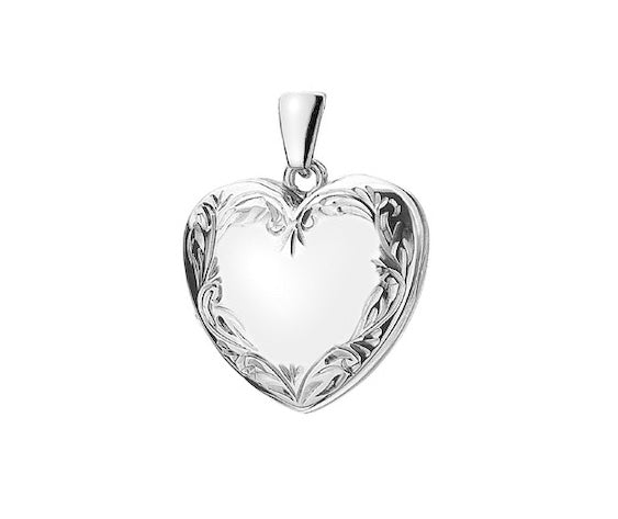 Silver Engraved Heart Locket