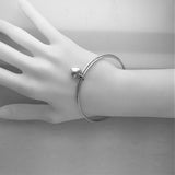Silver 2-Wire Heart Charm Bangle