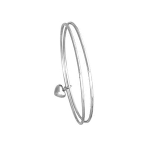 Silver 2-Wire Heart Charm Bangle