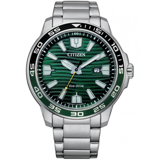 CITIZEN GENTS ECO-DRIVE GREEN DIAL STAINLESS STEEL BRACELET WATCH