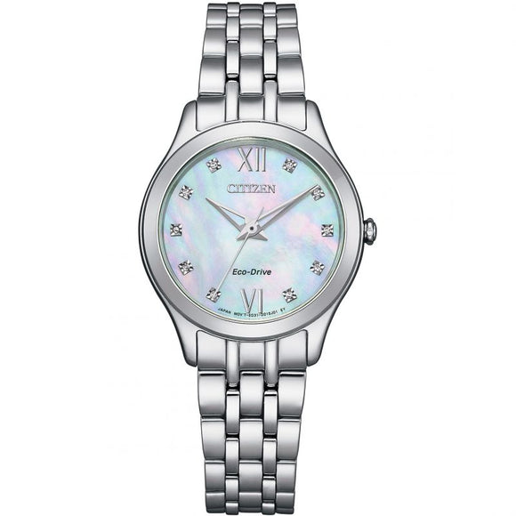 Citizen Eco-Drive Ladies' Silhouette 10 Diamond Mother Of Pearl Dial Bracelet Watch