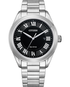 Citizen  Gent's Arezzo Eco-Drive Date Bracelet Strap Watch, Silver/Black