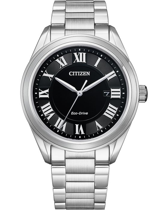 Citizen  Gent's Arezzo Eco-Drive Date Bracelet Strap Watch, Silver/Black