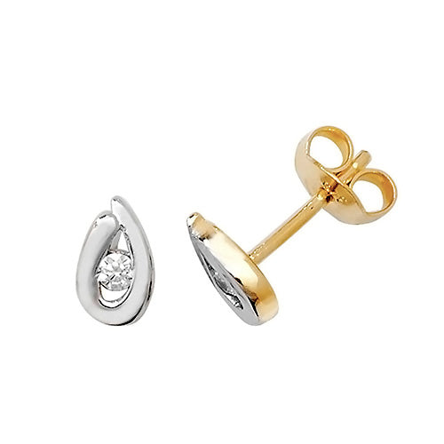 9ct 2 Tone Gold CZ Stud Earring