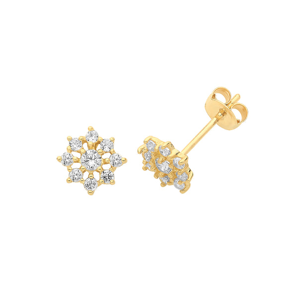9ct Yellow Gold CZ Flower Stud Earring