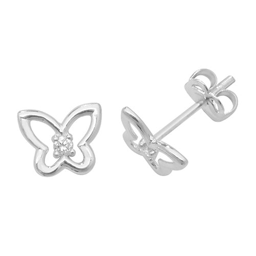 9ct White Gold Butterfly CZ Stud Earring