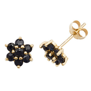 9ct Yellow Gold Sapphire Cluster Stud Earrings