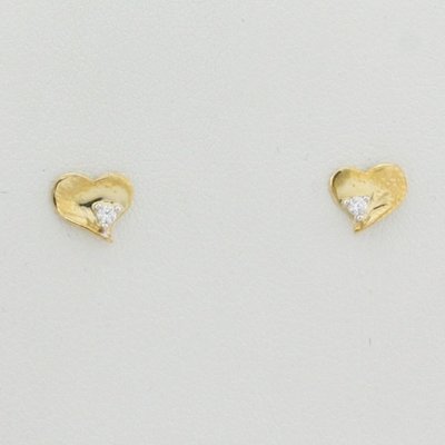 9ct yellow gold solid heart earrings with white cz