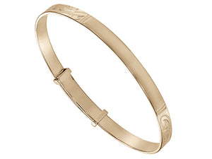 9CT YELLOW GOLD 4MM WIDE HAND ENGRAVED EXPANDING  BANGLE